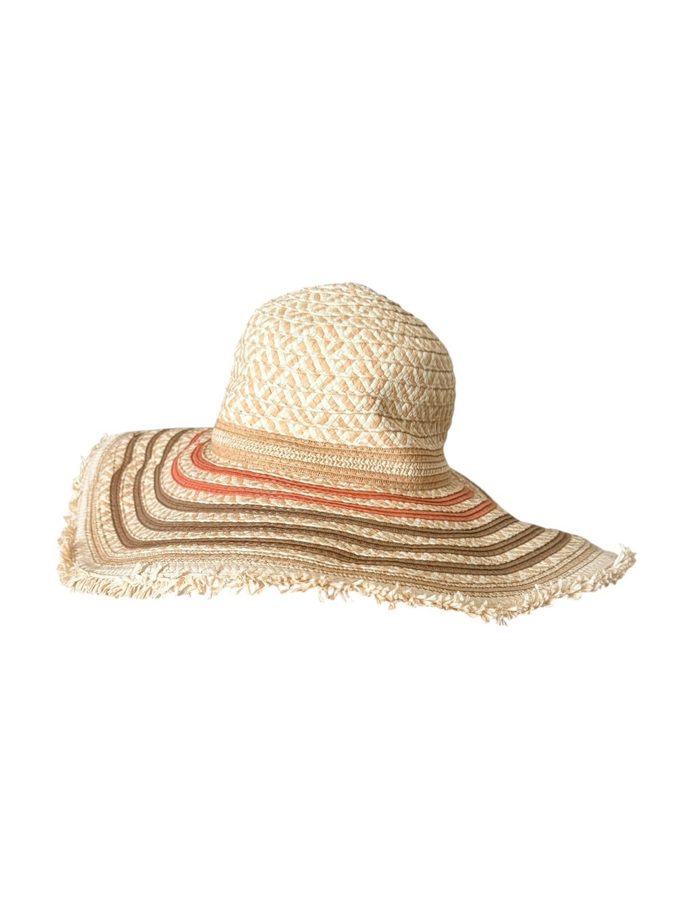 Scala Pronto Wide Brim Straw Sun Hat in Natural with Coral & Brown Stripes